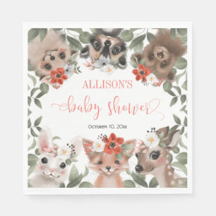 Floral woodland animals forest friends baby shower napkin