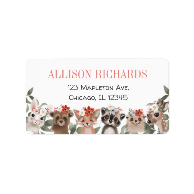 Floral woodland animals forest friends greenery label (Front)
