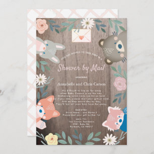 Floral Woodland Animals Pink Baby Shower By Mail Invitation