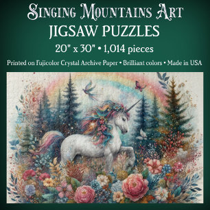 Floral Woodland Colorful Fairytale Unicorn Jigsaw Puzzle