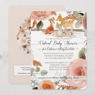 Floral Woodland Deer Fox Baby Girl Virtual Shower Invitation