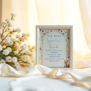 Floral Woodland Fox Baby Shower Bar Menu Sign