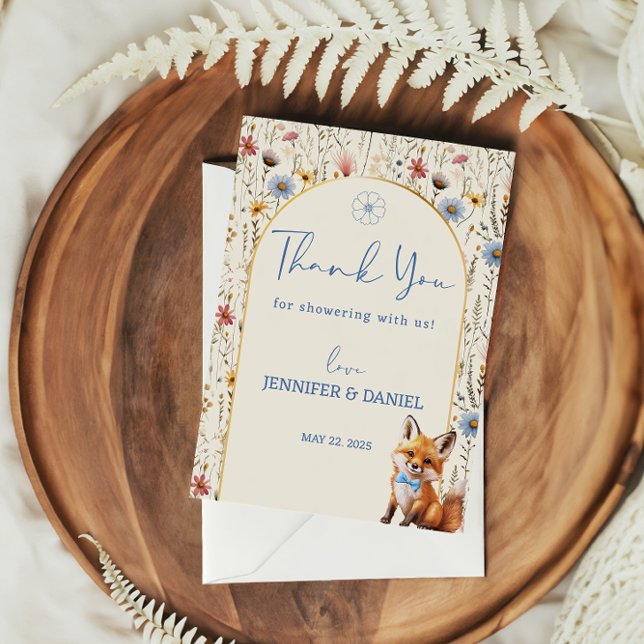 Floral Woodland Fox Baby Shower Thank You Card (Creator Uploaded)
