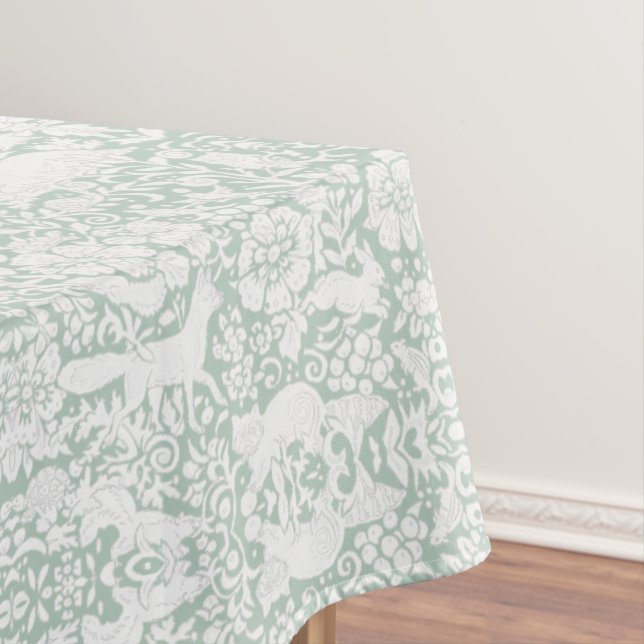 Floral Woodland Light Green Forest Animal Pattern Tablecloth (In Situ)