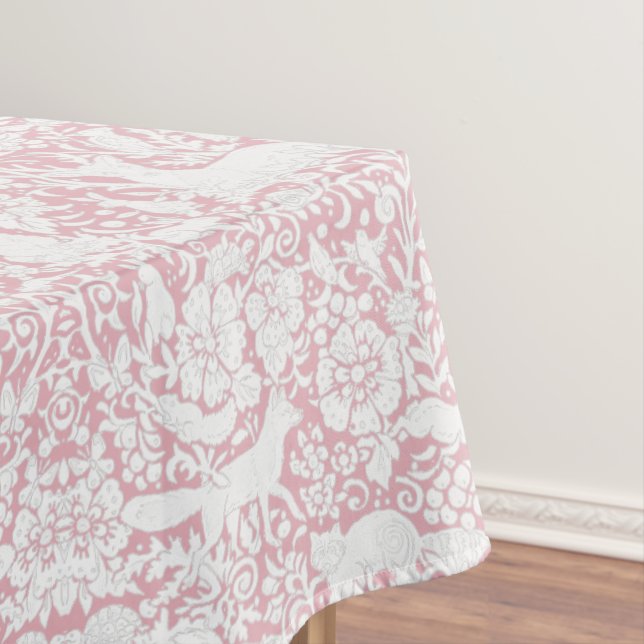 Floral Woodland Rose Pink Forest Animal Pattern Tablecloth (In Situ)