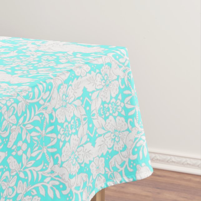 Floral Woodland Turquoise Forest Animal Pattern Tablecloth (In Situ)