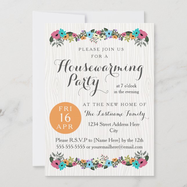 Floral Woodlands Housewarming Party Invitations (Front)