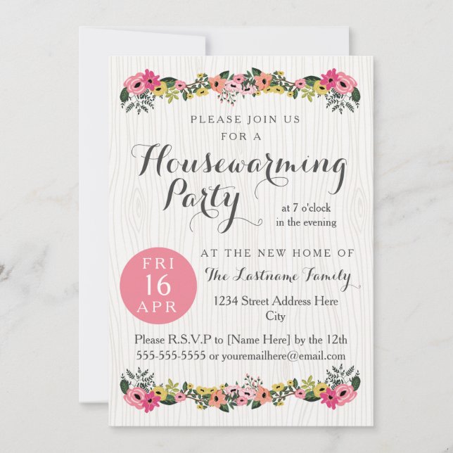 Floral Woodlands Housewarming Party Invitations (Front)