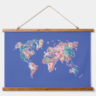 Floral World map Hanging Tapestry