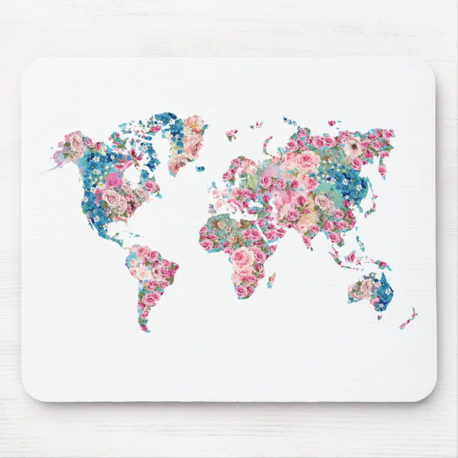 Floral World map Mouse Mat | Zazzle