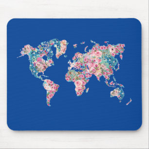 Floral World map Mouse Mat