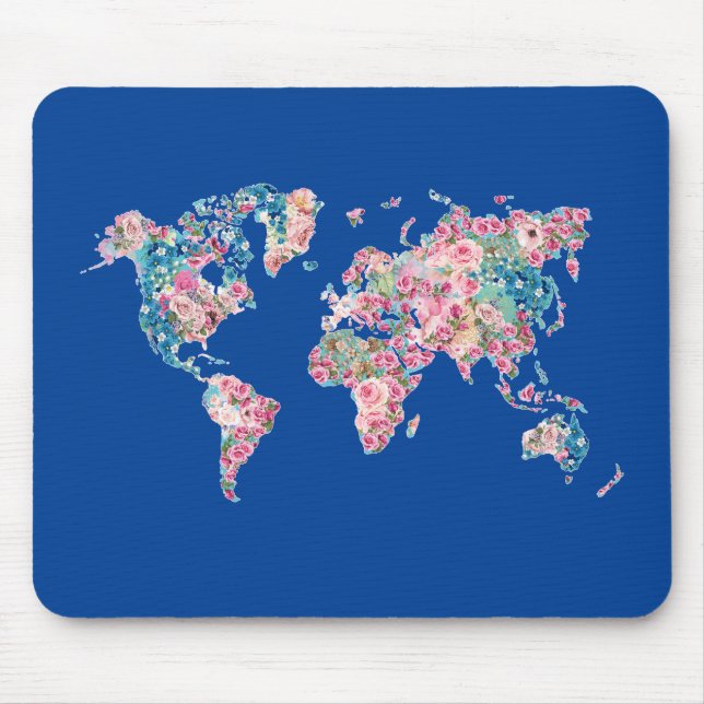 Floral World map Mouse Mat (Front)