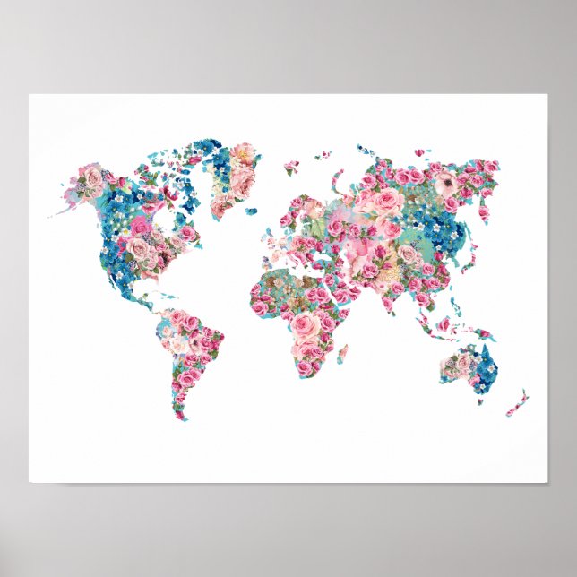 Floral World map Poster (Front)