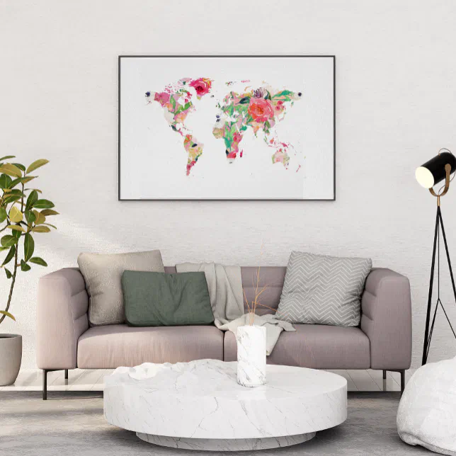 FLORAL WORLD MAP POSTER | Zazzle