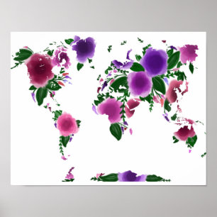 Floral World Map Poster