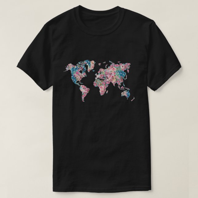 Floral World map T-Shirt (Design Front)