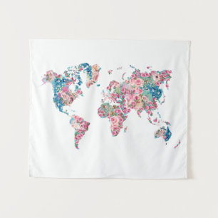 Floral World map Tapestry