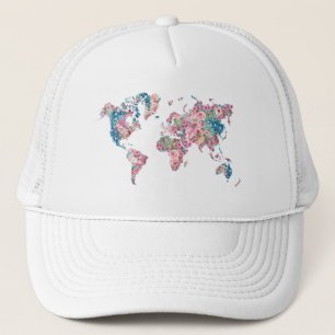 Floral World map Trucker Hat