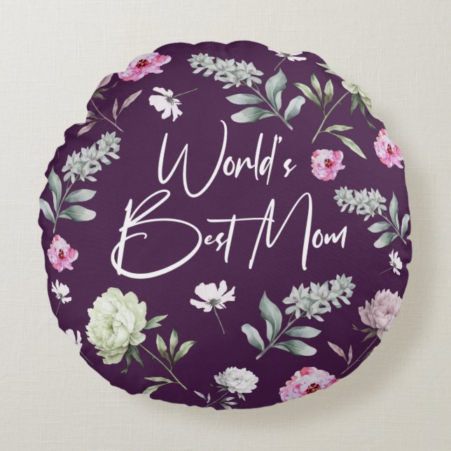 Floral World's Best Mum Round Cushion (Front)