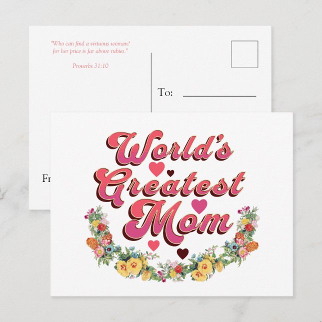 Floral World's Greatest Mum Postcard (Front/Back)