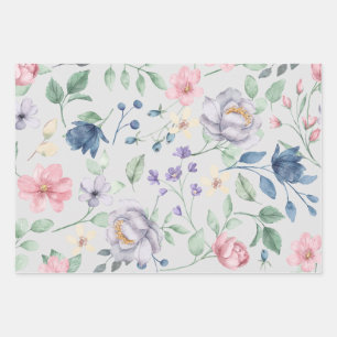 Floral Wrapping Paper Flat Sheet Set of 3