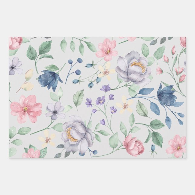 Floral Wrapping Paper Flat Sheet Set of 3 (Front 3)
