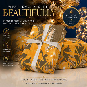 Floral Wrapping Paper Luxury Yellow Botanical