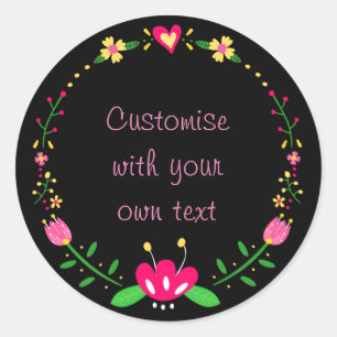 Floral Wreath Add Your Own Text Classic Round Sticker
