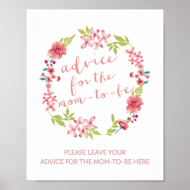 Floral Wreath Advice for the Mum-to-Be Sign (Front)