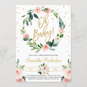 Floral Wreath and Greenery Eucalyptus Oh Baby Boho Invitation