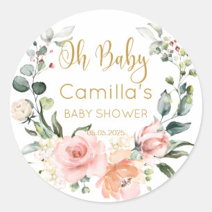 Floral wreath Baby Shower Classic Round Sticker