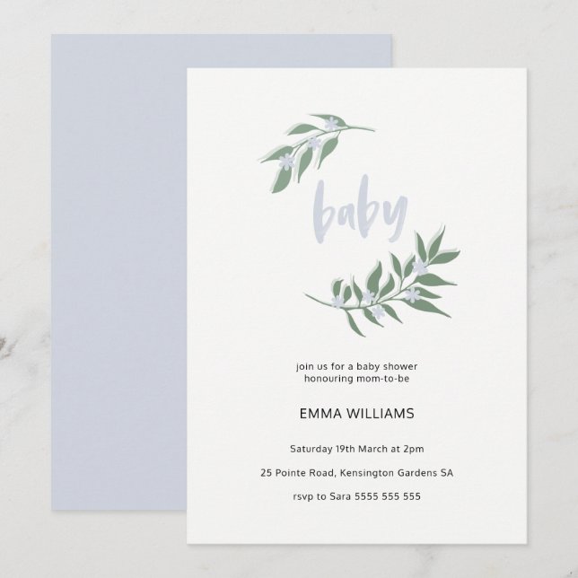 Floral Wreath Baby Shower Invitation | Blue (Front/Back)