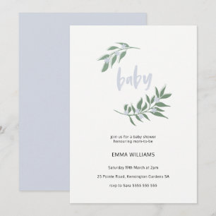 Floral Wreath Baby Shower Invitation   Blue