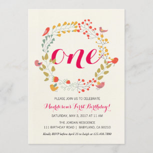 Floral Wreath Baby's First Birthday invitation