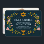 Floral Wreath Bat Mitzvah Hand-drawn Custom  Invitation<br><div class="desc">Perfect card to announce a bar mitzvah, bat mitzvah or other Jewish celebration! Hand made art for you! FULLY CUSTOMIZABLE! Click on “Personalise” above to edit the text and add your own photo to the back. Click "edit using design tool" to adjust the fonts, colours and placements. Also you can...</div>