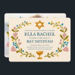 Floral Wreath Bat Mitzvah Hand-drawn Custom  Invitation<br><div class="desc">Perfect card to announce a bar mitzvah, bat mitzvah or other Jewish celebration! Hand made art for you! FULLY CUSTOMIZABLE! Click on “Personalise” above to edit the text and add your own photo to the back. Click "edit using design tool" to adjust the fonts, colours and placements. Also you can...</div>