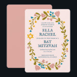 Floral Wreath Bat Mitzvah Hand-drawn Custom Invitation<br><div class="desc">Perfect card to announce a bar mitzvah, bat mitzvah or other Jewish celebration! Hand made art for you! FULLY CUSTOMIZABLE! Click on “Personalise” above to edit the text. Click "edit using design tool" to adjust the fonts, colours and placements. Also you can easily change the card style to have square...</div>