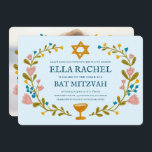 Floral Wreath Bat Mitzvah Hand-drawn Custom  Invitation<br><div class="desc">Perfect card to announce a bar mitzvah, bat mitzvah or other Jewish celebration! Hand made art for you! FULLY CUSTOMIZABLE! Click on “Personalise” above to edit the text and add your own photo to the back. Click "edit using design tool" to adjust the fonts, colours and placements. Also you can...</div>