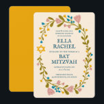 Floral Wreath Bat Mitzvah Hand-drawn Custom Invitation<br><div class="desc">Perfect card to announce a bar mitzvah, bat mitzvah or other Jewish celebration! Hand made art for you! FULLY CUSTOMIZABLE! Click on “Personalise” above to edit the text. Click "edit using design tool" to adjust the fonts, colours and placements. Also you can easily change the card style to have square...</div>