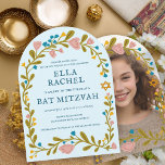 Floral Wreath Bat Mitzvah Hand-drawn Custom PHOTO Invitation<br><div class="desc">Perfect card to announce a bar mitzvah, bat mitzvah or other Jewish celebration! Hand made art for you! FULLY CUSTOMIZABLE! Click on “Personalise” above to edit the text and add your photo to the back (you can also delete the floral frame if you prefer). Click "edit using design tool" to...</div>