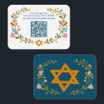 Floral Wreath Bat Mitzvah Hand-drawn Custom QRcode Enclosure Card<br><div class="desc">Perfect enclosure card for a bar mitzvah, bat mitzvah or other Jewish celebration! Hand made art for you! FULLY CUSTOMIZABLE! Click on “Personalise” above to edit the text and add your link to the QR code. Click "edit using design tool" to adjust the fonts, colours and placements. Also you can...</div>