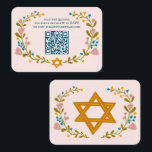 Floral Wreath Bat Mitzvah Hand-drawn Custom QRcode Enclosure Card<br><div class="desc">Perfect enclosure card for a bar mitzvah, bat mitzvah or other Jewish celebration! Hand made art for you! FULLY CUSTOMIZABLE! Click on “Personalise” above to edit the text and add your link to the QR code. Click "edit using design tool" to adjust the fonts, colours and placements. Also you can...</div>