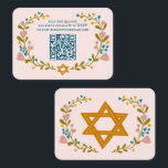 Floral Wreath Bat Mitzvah Hand-drawn Custom QRcode Enclosure Card<br><div class="desc">Perfect enclosure card for a bar mitzvah, bat mitzvah or other Jewish celebration! Hand made art for you! FULLY CUSTOMIZABLE! Click on “Personalise” above to edit the text and add your link to the QR code. Click "edit using design tool" to adjust the fonts, colours and placements. Also you can...</div>