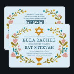 Floral Wreath Bat Mitzvah Hand-drawn Custom QRcode Invitation<br><div class="desc">Perfect card to announce a bar mitzvah, bat mitzvah or other Jewish celebration! Hand made art for you! FULLY CUSTOMIZABLE! Click on “Personalise” above to edit the text and add your links to the QR code on the back. Click "edit using design tool" to adjust the fonts, colours and placements....</div>