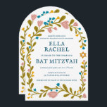 Floral Wreath Bat Mitzvah Hand-drawn Custom QRcode Invitation<br><div class="desc">Perfect card to announce a bar mitzvah, bat mitzvah or other Jewish celebration! Hand made art for you! FULLY CUSTOMIZABLE! Click on “Personalise” above to edit the text and add your link to the QR code on the back (check my shop for alternate designs with custom photo). Click "edit using...</div>