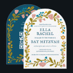 Floral Wreath Bat Mitzvah Hand-drawn Custom QRcode Invitation<br><div class="desc">Perfect card to announce a bar mitzvah, bat mitzvah or other Jewish celebration! Hand made art for you! FULLY CUSTOMIZABLE! Click on “Personalise” above to edit the text and add your link to the QR code on the back (check my shop for alternate designs with custom photo). Click "edit using...</div>