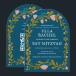 Floral Wreath Bat Mitzvah Hand-drawn Custom QRcode Invitation<br><div class="desc">Perfect card to announce a bar mitzvah, bat mitzvah or other Jewish celebration! Hand made art for you! FULLY CUSTOMIZABLE! Click on “Personalise” above to edit the text and add your link to the QR code on the back (check my shop for alternate designs with custom photo). Click "edit using...</div>