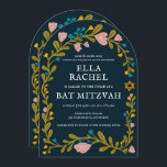 Floral Wreath Bat Mitzvah Hand-drawn Custom QRcode Invitation<br><div class="desc">Perfect card to announce a bar mitzvah, bat mitzvah or other Jewish celebration! Hand made art for you! FULLY CUSTOMIZABLE! Click on “Personalise” above to edit the text and add your link to the QR code on the back (check my shop for alternate designs with custom photo). Click "edit using...</div>