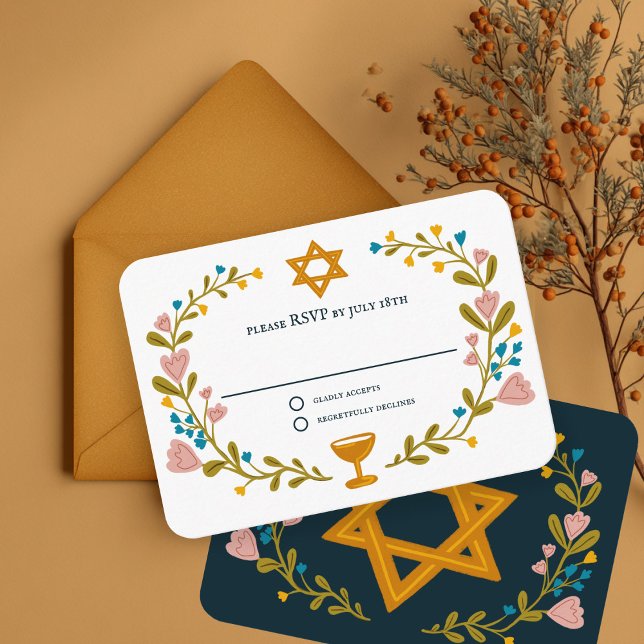 Floral Wreath Bat Mitzvah Hand-drawn Custom RSVP Enclosure Card (Floral Wreath Bat Mitzvah Hand-drawn Custom RSVP Enclosure Card
)