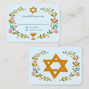 Floral Wreath Bat Mitzvah Hand-drawn Custom RSVP Enclosure Card